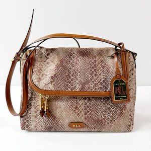 Lauren Ralph Lauren Woman Brown Nylon Snakeskin Print Crossbody Shoulder Bag